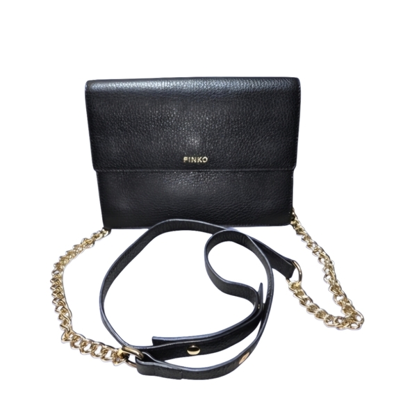 Pinko Handbags - 🔥Pinko Alicante Pattina Italian Leather Crossbody Bag Black w/Gold Accents EUC